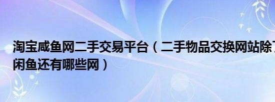 淘宝咸鱼网二手交易平台（二手物品交换网站除了：阿换网闲鱼还有哪些网）