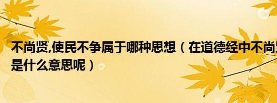 不尚贤,使民不争属于哪种思想（在道德经中不尚贤使民不争是什么意思呢）