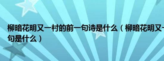 柳暗花明又一村的前一句诗是什么（柳暗花明又一村的前一句是什么）