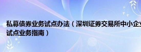 私募债券业务试点办法（深圳证券交易所中小企业私募债券试点业务指南）