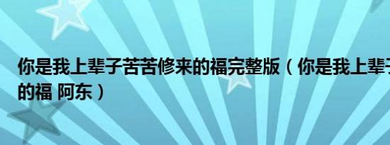 你是我上辈子苦苦修来的福完整版（你是我上辈子苦苦修来的福 阿东）