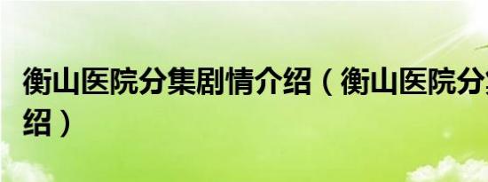 衡山医院分集剧情介绍（衡山医院分集剧情介绍）