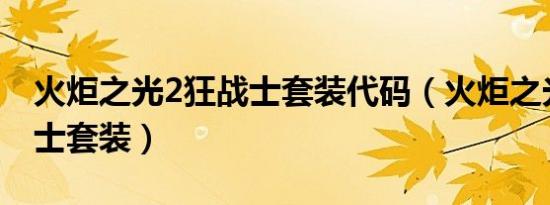 火炬之光2狂战士套装代码（火炬之光2 狂战士套装）