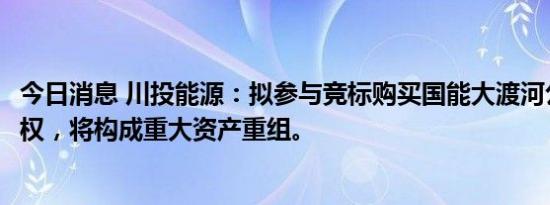 今日消息 川投能源：拟参与竞标购买国能大渡河公司10%股权，将构成重大资产重组。