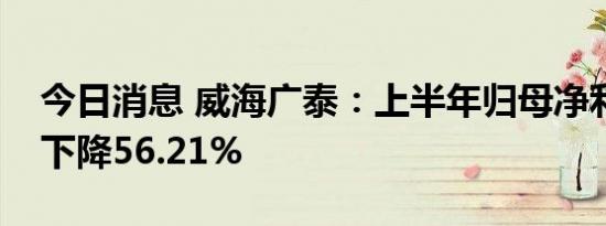 今日消息 威海广泰：上半年归母净利润同比下降56.21%