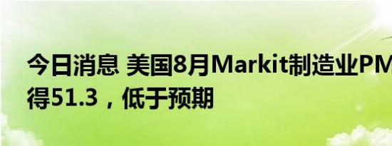 今日消息 美国8月Markit制造业PMI初值录得51.3，低于预期