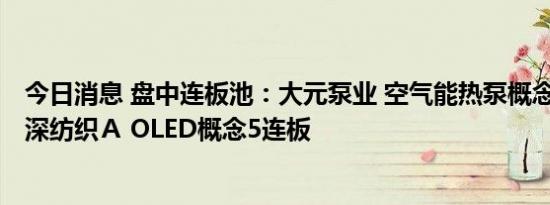 今日消息 盘中连板池：大元泵业 空气能热泵概念11天5板，深纺织Ａ OLED概念5连板