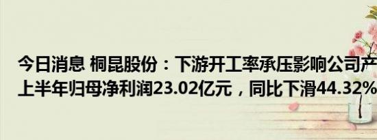 今日消息 桐昆股份：下游开工率承压影响公司产销与价差，上半年归母净利润23.02亿元，同比下滑44.32%