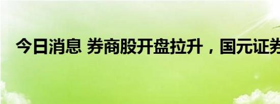 今日消息 券商股开盘拉升，国元证券涨停