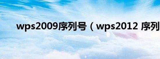 wps2009序列号（wps2012 序列号）