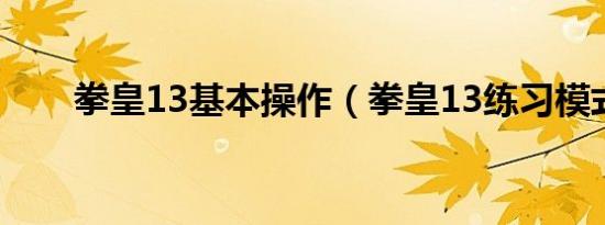 拳皇13基本操作（拳皇13练习模式）