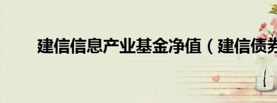 建信信息产业基金净值（建信债券）