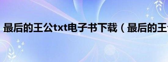 最后的王公txt电子书下载（最后的王公txt）