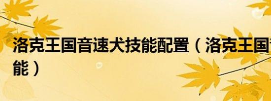 洛克王国音速犬技能配置（洛克王国音速犬技能）