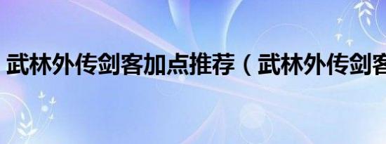 武林外传剑客加点推荐（武林外传剑客加点）