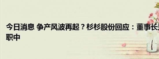 今日消息 争产风波再起？杉杉股份回应：董事长郑驹正常履职中