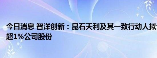 今日消息 智洋创新：昆石天利及其一致行动人拟合计减持不超1%公司股份