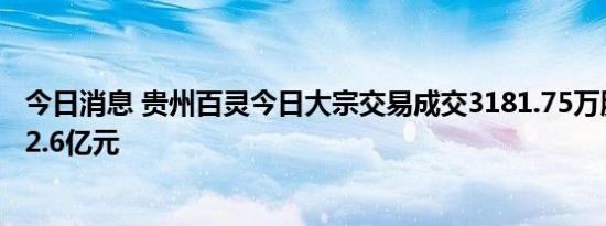 今日消息 贵州百灵今日大宗交易成交3181.75万股，成交额2.6亿元