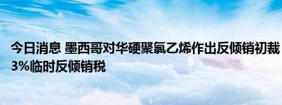 今日消息 墨西哥对华硬聚氯乙烯作出反倾销初裁，征收57.63%临时反倾销税