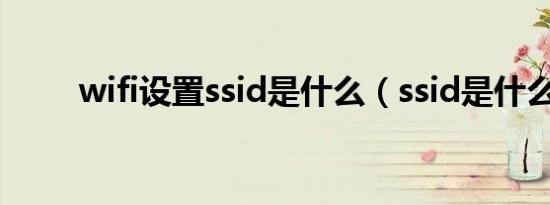 wifi设置ssid是什么（ssid是什么）