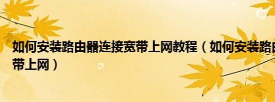 如何安装路由器连接宽带上网教程（如何安装路由器连接宽带上网）