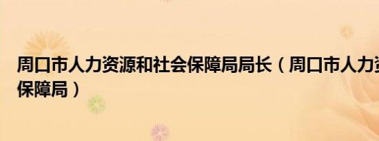 周口市人力资源和社会保障局局长（周口市人力资源和社会保障局）