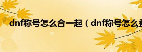 dnf称号怎么合一起（dnf称号怎么叠加）