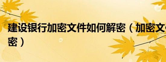 建设银行加密文件如何解密（加密文件如何解密）