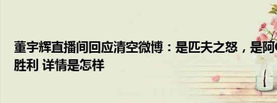 董宇辉直播间回应清空微博：是匹夫之怒，是阿Q式的精神胜利 详情是怎样