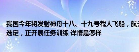 我国今年将发射神舟十八、十九号载人飞船，航天员乘组已选定，正开展任务训练 详情是怎样