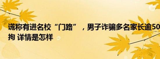 谎称有进名校“门路”，男子诈骗多名家长逾500万元被刑拘 详情是怎样