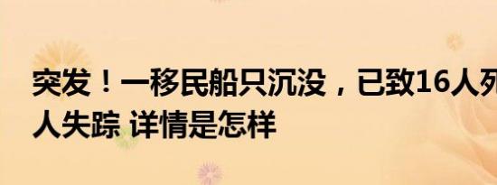 突发！一移民船只沉没，已致16人死亡、28人失踪 详情是怎样