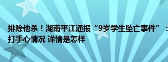 排除他杀！湖南平江通报“9岁学生坠亡事件”：存在罚抄、打手心情况 详情是怎样