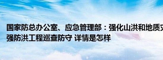 国家防总办公室、应急管理部：强化山洪和地质灾害防范 加强防洪工程巡查防守 详情是怎样