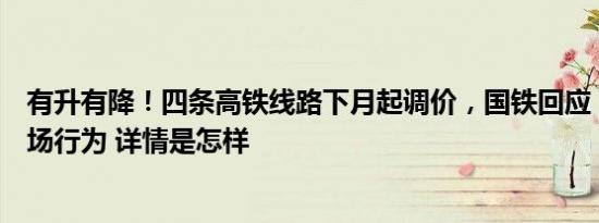 有升有降！四条高铁线路下月起调价，国铁回应：是正常市场行为 详情是怎样