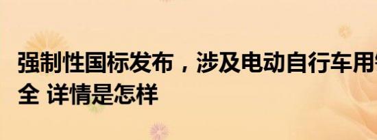 强制性国标发布，涉及电动自行车用锂电池安全 详情是怎样