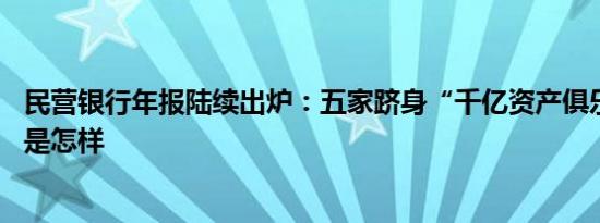 民营银行年报陆续出炉：五家跻身“千亿资产俱乐部” 详情是怎样