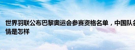 世界羽联公布巴黎奥运会参赛资格名单，中国队名单确定 详情是怎样