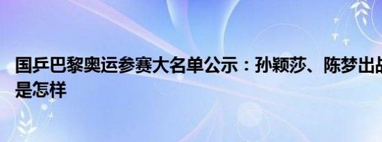 国乒巴黎奥运参赛大名单公示：孙颖莎、陈梦出战女单 详情是怎样