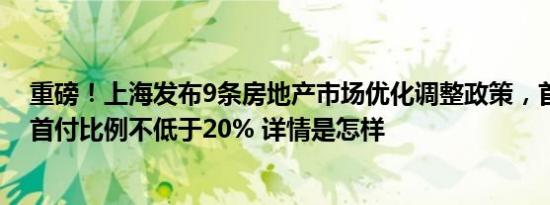 重磅！上海发布9条房地产市场优化调整政策，首套房最低首付比例不低于20% 详情是怎样