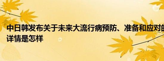 中日韩发布关于未来大流行病预防、准备和应对的联合声明 详情是怎样