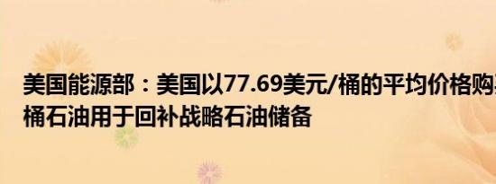 美国能源部：美国以77.69美元/桶的平均价格购买了300万桶石油用于回补战略石油储备