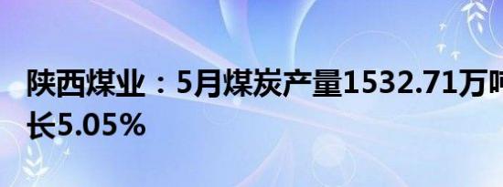 陕西煤业：5月煤炭产量1532.71万吨 同比增长5.05%