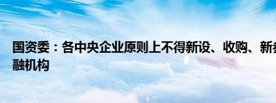 国资委：各中央企业原则上不得新设、收购、新参股各类金融机构