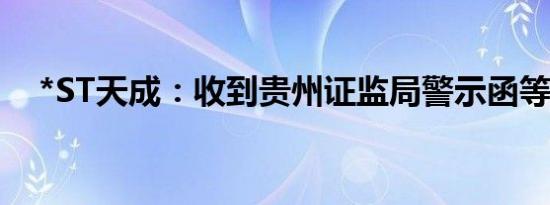 *ST天成：收到贵州证监局警示函等函件