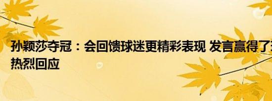 孙颖莎夺冠：会回馈球迷更精彩表现 发言赢得了现场球迷的热烈回应