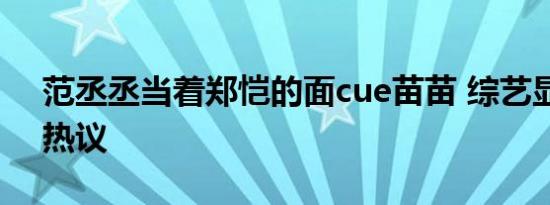 范丞丞当着郑恺的面cue苗苗 综艺显眼包引热议