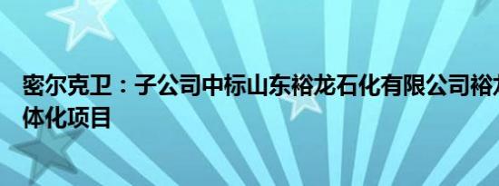 密尔克卫：子公司中标山东裕龙石化有限公司裕龙岛炼化一体化项目