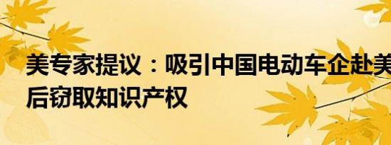 美专家提议：吸引中国电动车企赴美建厂 然后窃取知识产权