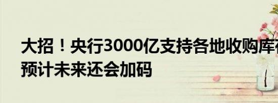 大招！央行3000亿支持各地收购库存住宅，预计未来还会加码